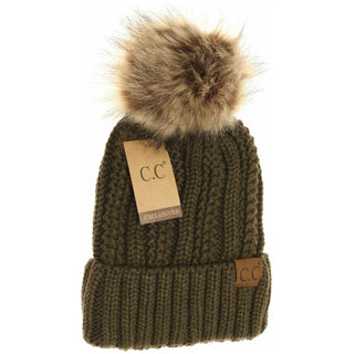 Fur Lined And Fur Pom Beanie - Bray and Em Boutique