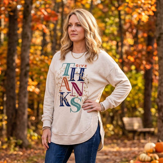 Give Thanks Melange Poncho Fleece - Bray and Em Boutique