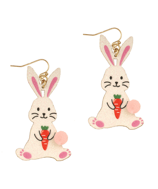 Glitter Pompom Easter Bunny Earring - Bray and Em Boutique