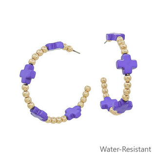 Gold Bead And Cross Hoop Earrings - Bray and Em Boutique