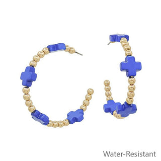 Gold Bead And Cross Hoop Earrings - Bray and Em Boutique