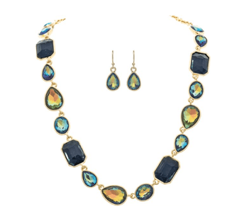 Gold Blue Glow Stone Shapes Necklace - Bray and Em Boutique