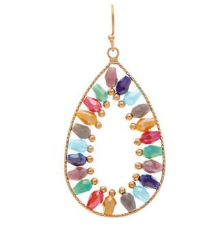 Gold Dark Multicolor Barrel Bead Teardrop Earring - Bray and Em Boutique