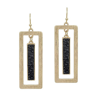 Gold Druzy and Open Rectangle Bar Earrings - Bray and Em Boutique