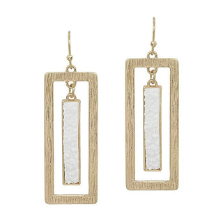 Gold Druzy and Open Rectangle Bar Earrings - Bray and Em Boutique
