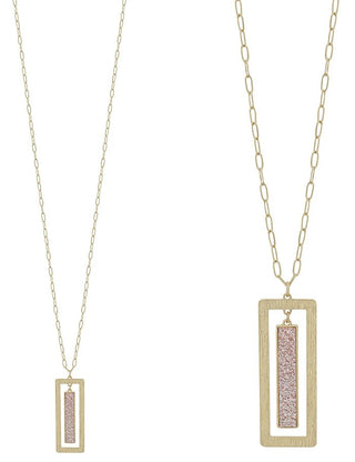 Gold Druzy and Open Rectangle Bar Necklace - Bray and Em Boutique