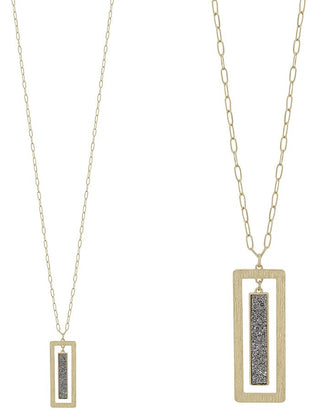 Gold Druzy and Open Rectangle Bar Necklace - Bray and Em Boutique