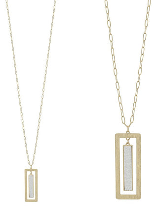 Gold Druzy and Open Rectangle Bar Necklace - Bray and Em Boutique