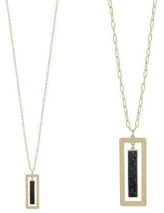 Gold Druzy and Open Rectangle Bar Necklace - Bray and Em Boutique