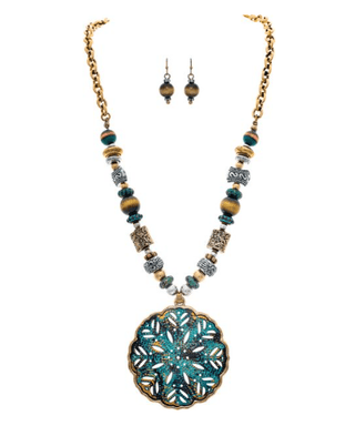 Gold Fire Patina Round Medallion Bead Necklace Set - Bray and Em Boutique