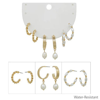 Gold Hoop & Pearl Earring Trio Set - Bray and Em Boutique