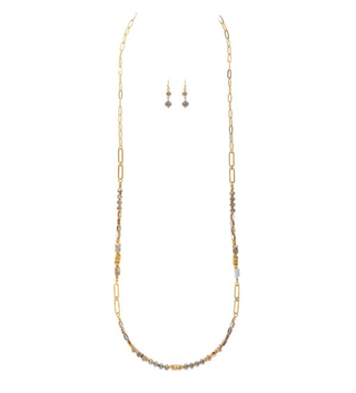 Gold Links Natural Stone Bead Necklace Set - Bray and Em Boutique