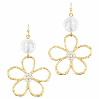 Gold Metal Flower Earring with Pearl Accents - Bray and Em Boutique