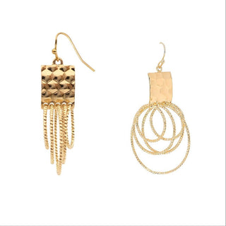 Gold Textured Layered Circle & Square Accent Earring - Bray and Em Boutique