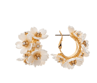 Gold White Flower Bunch Hoop Earring - Bray and Em Boutique