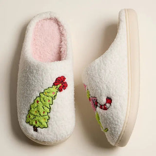 Grinch Monster Holiday Embroidery Slippers - Bray and Em Boutique