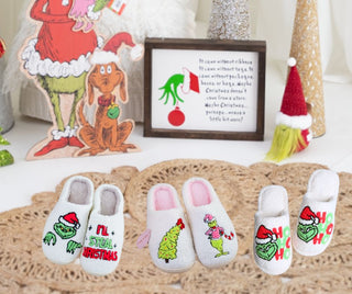 Grinch Monster Holiday Embroidery Slippers - Bray and Em Boutique