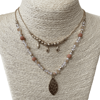 Hammered Teardrop Stone 2 Piece Necklace - Bray and Em Boutique