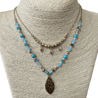 Hammered Teardrop Stone 2 Piece Necklace - Bray and Em Boutique