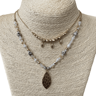 Hammered Teardrop Stone 2 Piece Necklace - Bray and Em Boutique