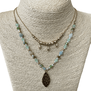 Hammered Teardrop Stone 2 Piece Necklace - Bray and Em Boutique