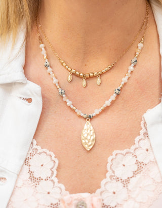 Hammered Teardrop Stone 2 Piece Necklace - Bray and Em Boutique