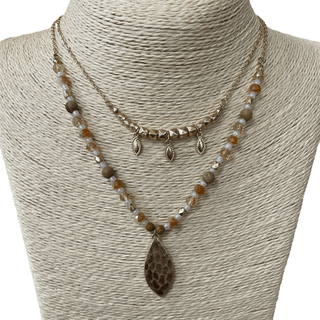 Hammered Teardrop Stone 2 Piece Necklace - Bray and Em Boutique