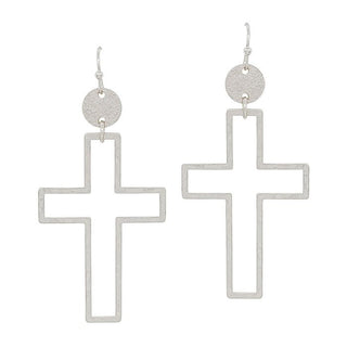Hammered Textured Open Silver Cross Earring - Bray and Em Boutique