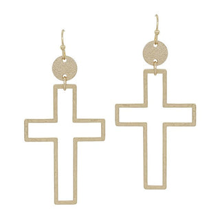 Hammered Textured Open Silver Cross Earring - Bray and Em Boutique