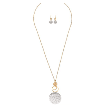Hammered Two - Tone Disc Long Necklace Set - Bray and Em Boutique