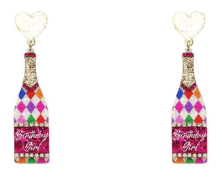 Happy Birthday Glitter Champagne Bottle Earring - Bray and Em Boutique