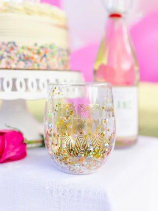 Happy Birthday Stemless Wine Glass - Bray and Em Boutique