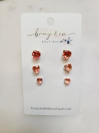 Heart Stud Earrings (Set of 3) - Bray and Em Boutique