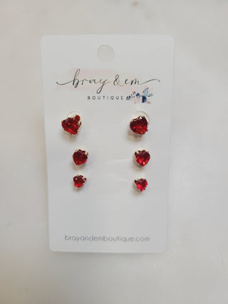 Heart Stud Earrings (Set of 3) - Bray and Em Boutique