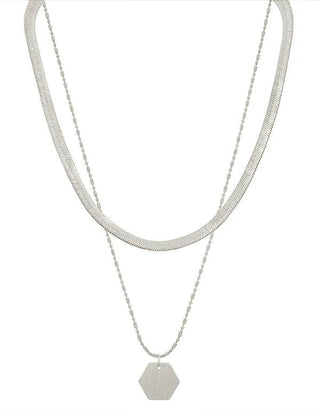 Hexagon Charm and Layered Necklace - Bray and Em Boutique
