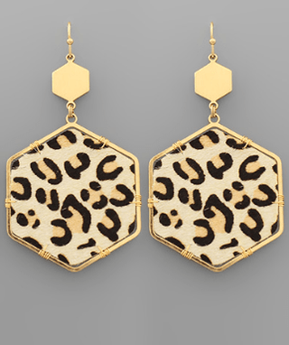 Hexagon Leather Animal Print Earrings - Bray and Em Boutique