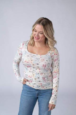 IN STOCK Alyssa Long Sleeve Top - Wildflower Gardens - Bray and Em Boutique