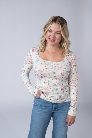 IN STOCK Alyssa Long Sleeve Top - Wildflower Gardens - Bray and Em Boutique