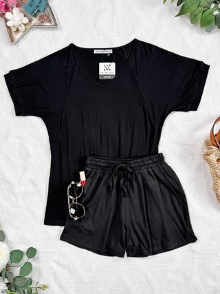 IN STOCK Bamboo V Neck Tee - Black - Bray and Em Boutique