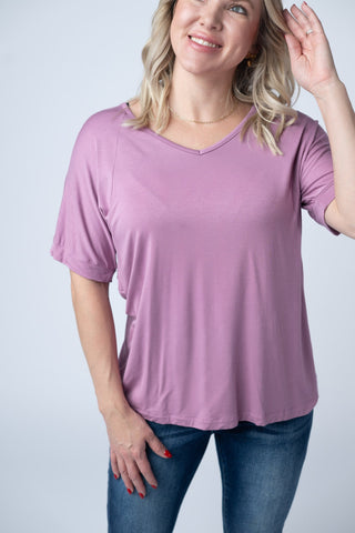 IN STOCK Bamboo V Neck Tee - Pink - Bray and Em Boutique