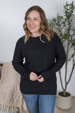 IN STOCK Corrine Ribbed Pullover Top - Black - Bray and Em Boutique