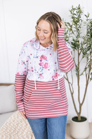 IN STOCK Hailey Pullover Hoodie - Pink Bloom and Stripes - Bray and Em Boutique