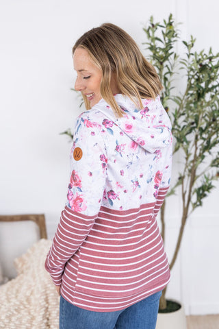 IN STOCK Hailey Pullover Hoodie - Pink Bloom and Stripes - Bray and Em Boutique