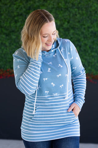 IN STOCK Hailey Pullover Hoodie - Teal Ribbons and Stripes - Bray and Em Boutique