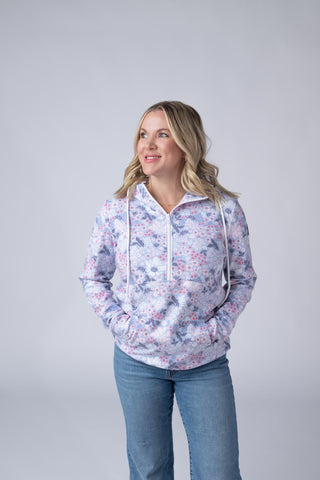 IN STOCK HalfZip Hoodie - Ditsy Blush Floral - Bray and Em Boutique