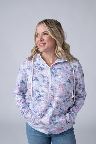 IN STOCK HalfZip Hoodie - Ditsy Blush Floral - Bray and Em Boutique