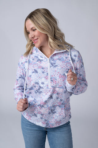 IN STOCK HalfZip Hoodie - Ditsy Blush Floral - Bray and Em Boutique
