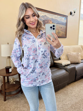 IN STOCK HalfZip Hoodie - Ditsy Blush Floral - Bray and Em Boutique