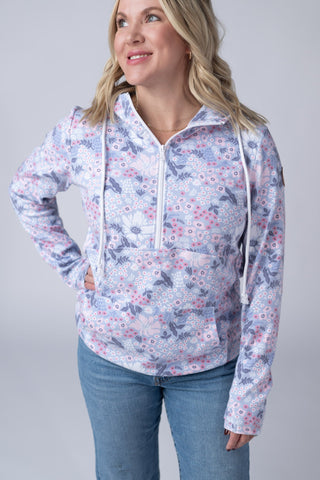 IN STOCK HalfZip Hoodie - Ditsy Blush Floral - Bray and Em Boutique
