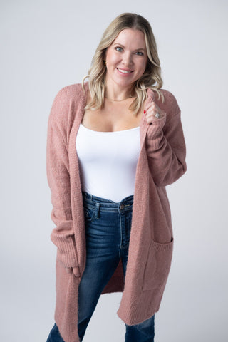 IN STOCK Madison Cozy Cardigan - Dusty Rose - Bray and Em Boutique